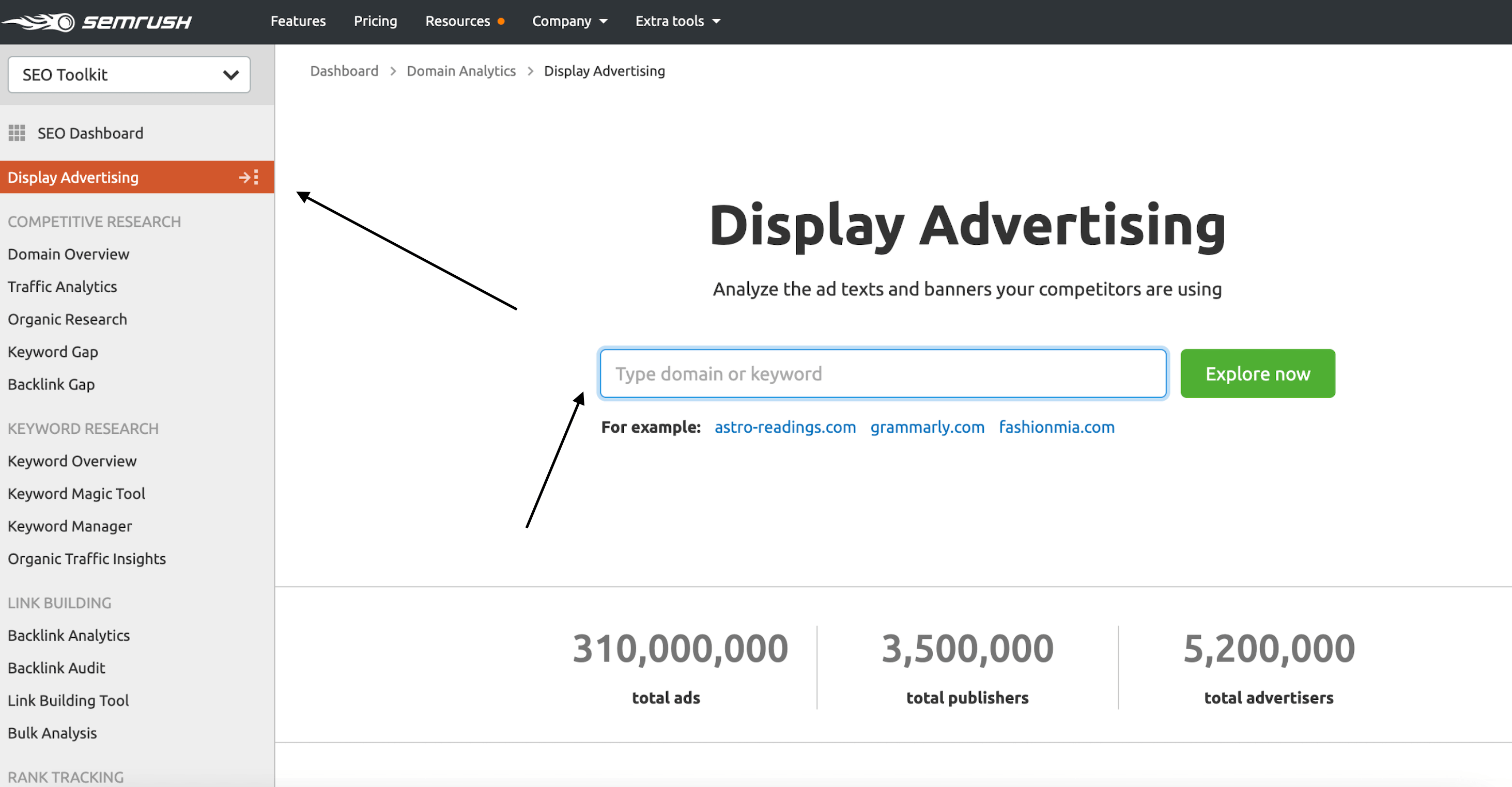 display advertising tool semrush