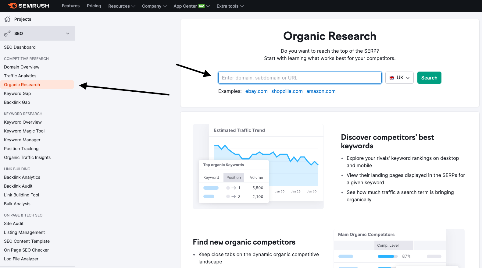 organic research tool semrush