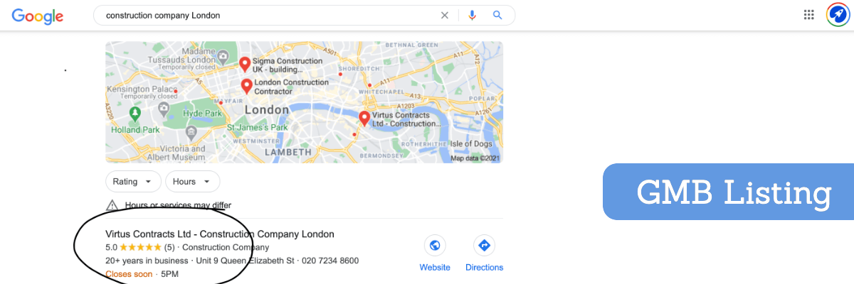 construction company google business listing