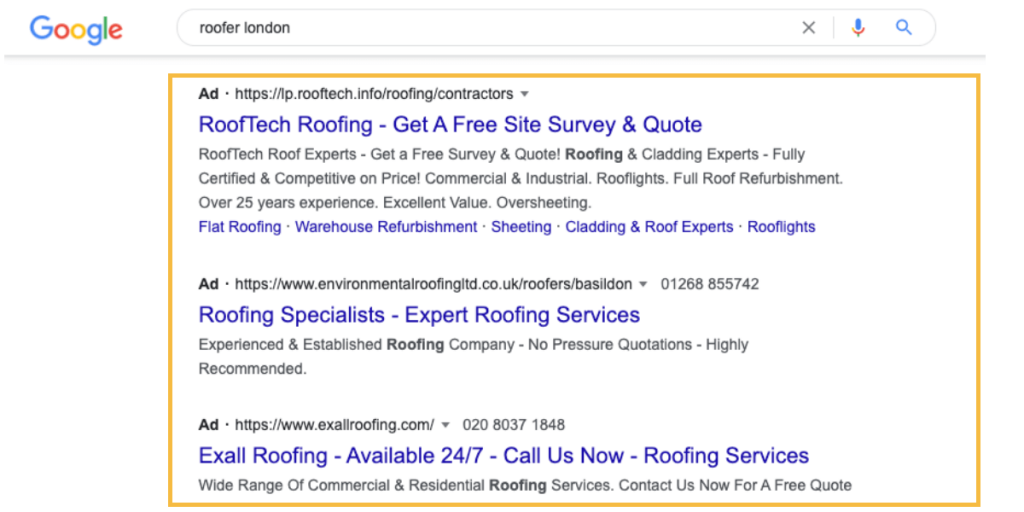 roofing google ads