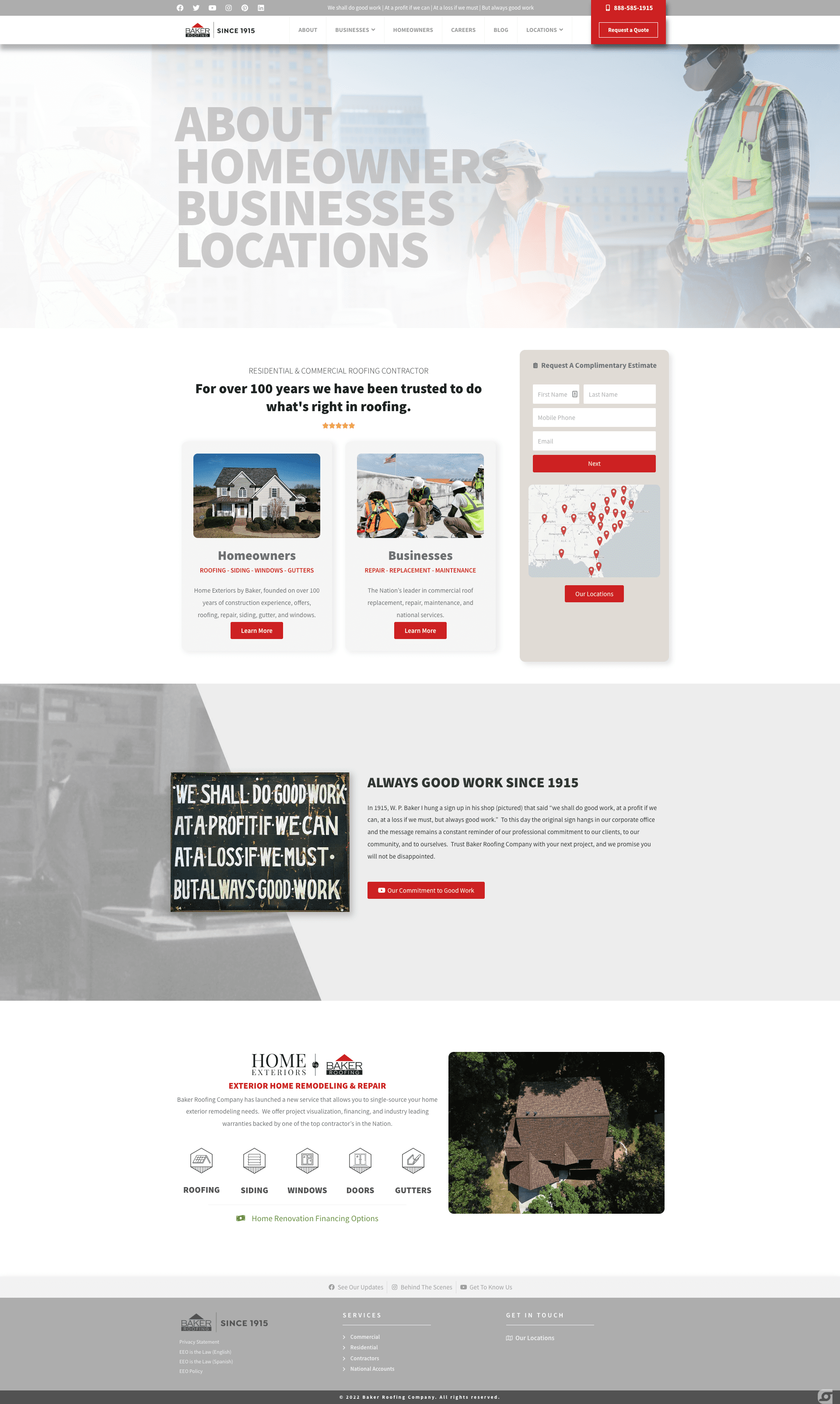 baker roofing website design