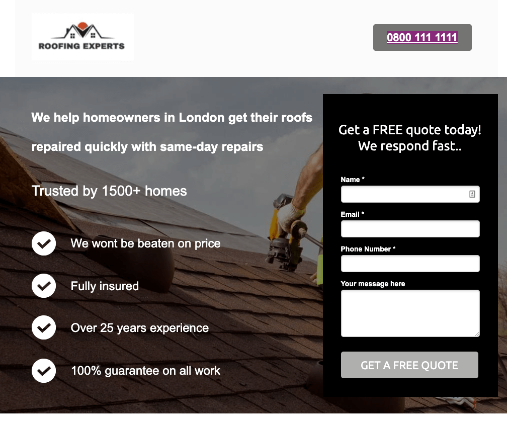 roofing landing page