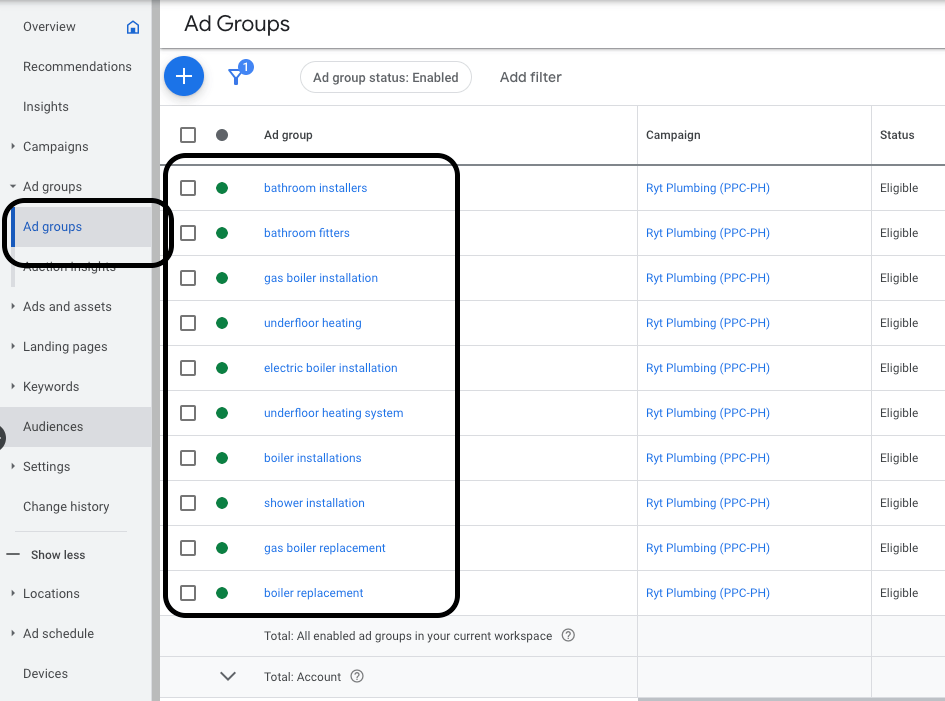 ad groups for plumbers