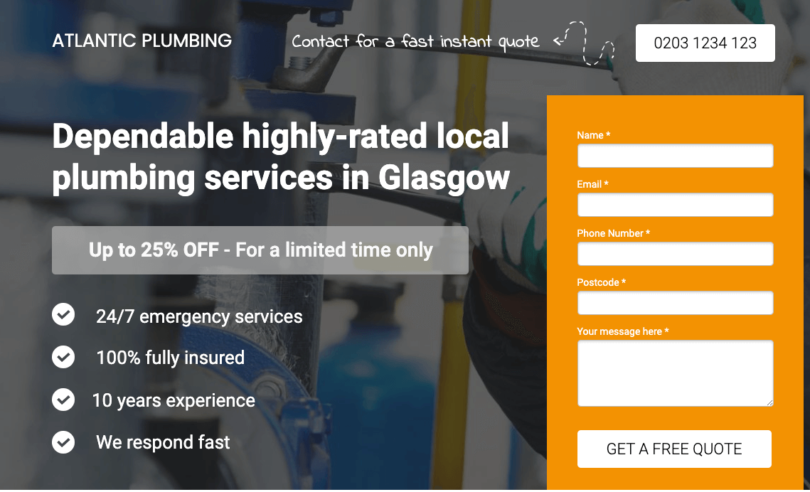 plumbing landing page for google ads