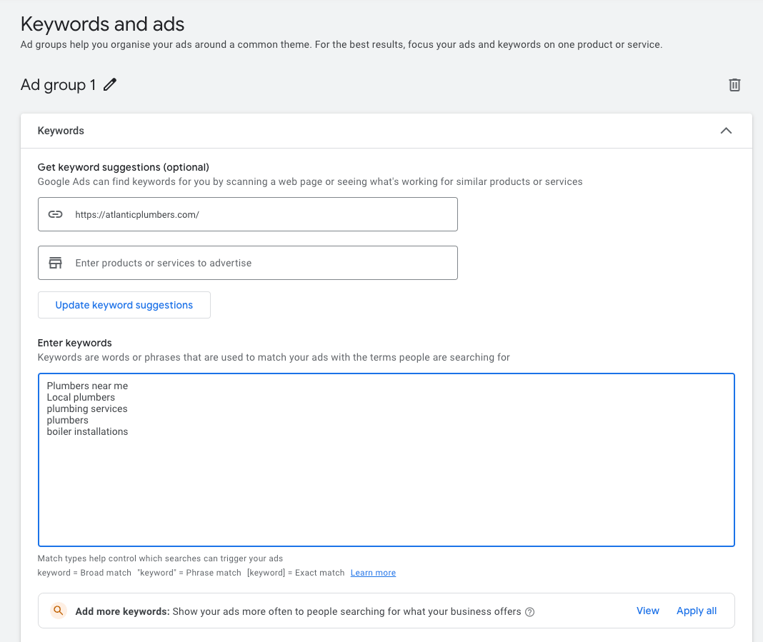 selecting keywords google ads