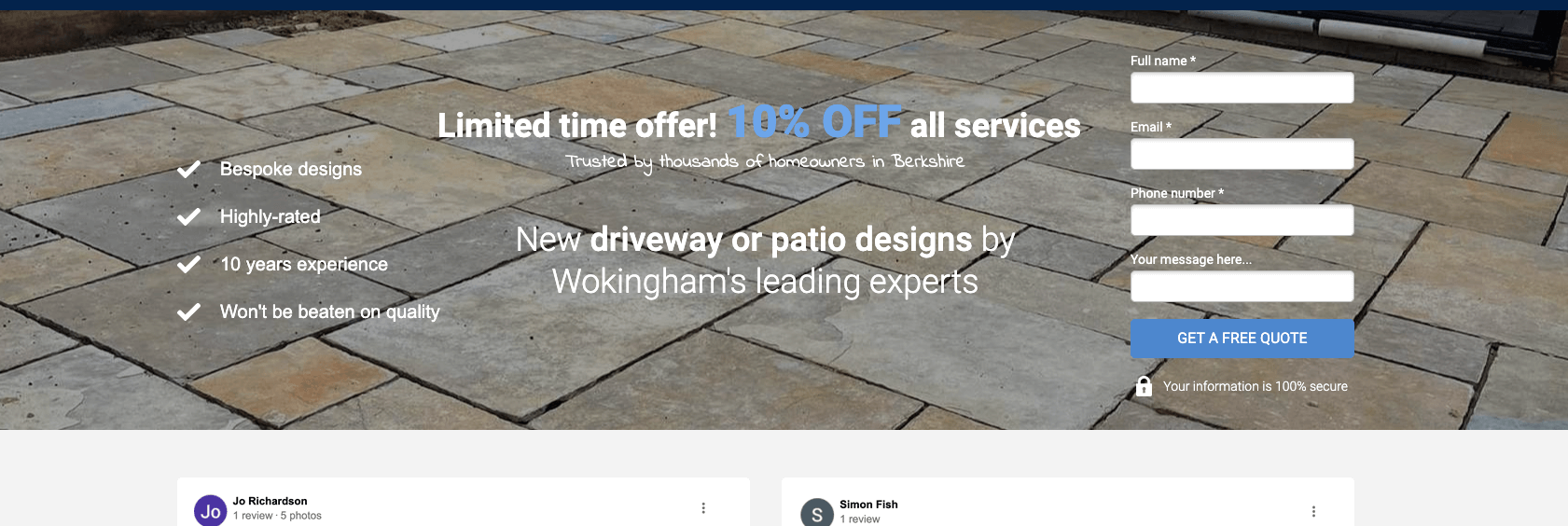 google ads landing page landscaping