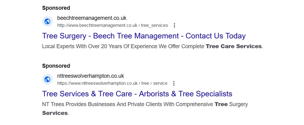 google ads for tree service business