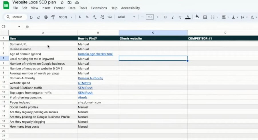 google spreadsheet for competitor analysis