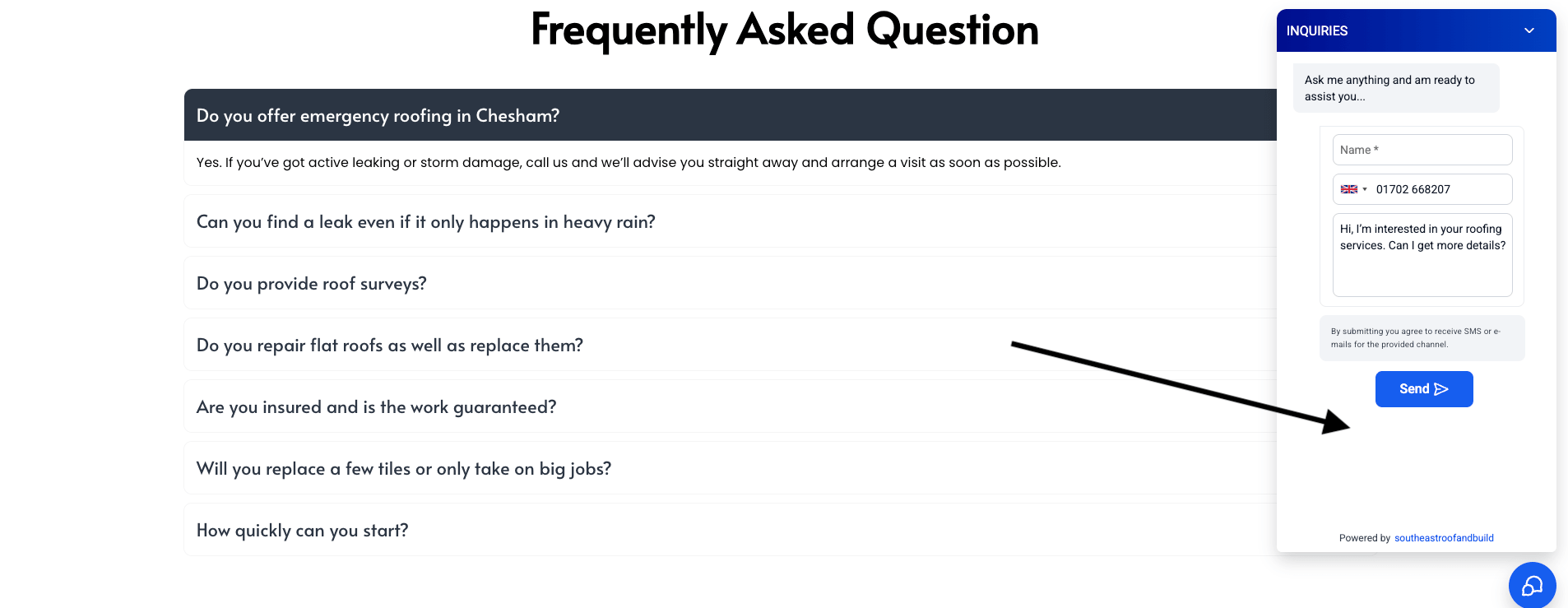 trades website chatbot